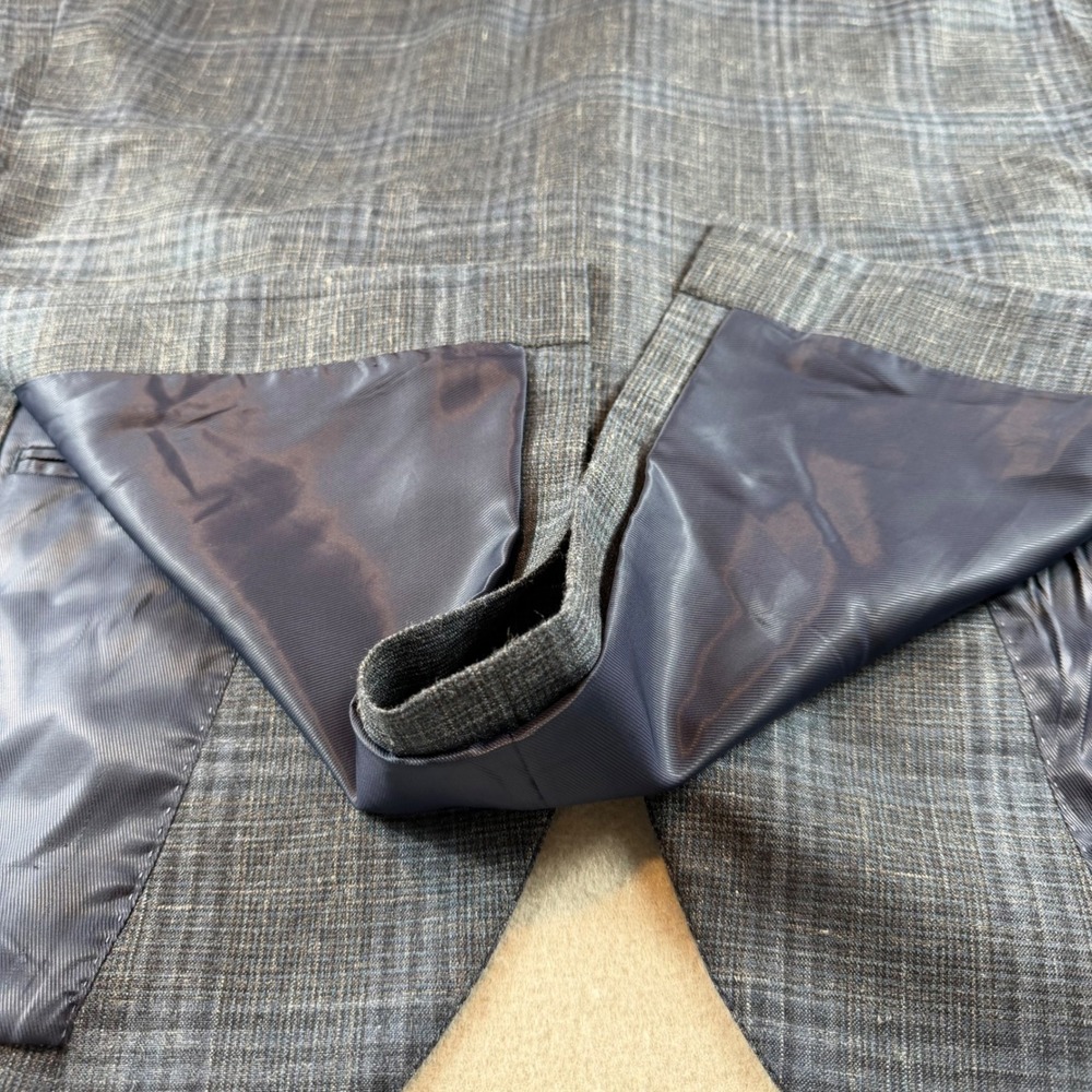 Pronto Uomo Platinum Blue Plaid Wool Silk Linen Blazer Sport Coat Mens 54R - Picture 11 of 13